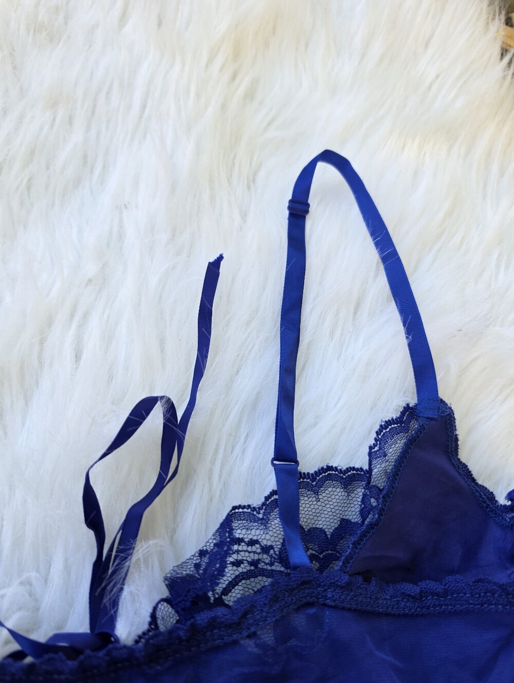 Vtg 80's 90's Royal Blue Satin Lace Lingerie Teddy Bodysuit Romantic Boudoir - Picture 12 of 12